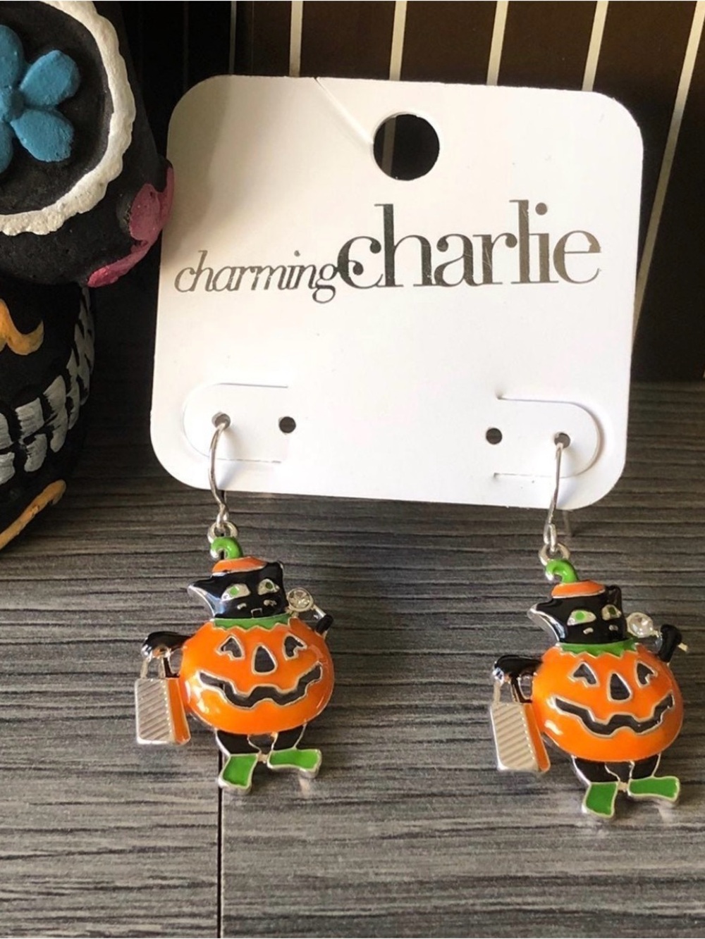Halloween Pumpkin Cat Dangle Earrings